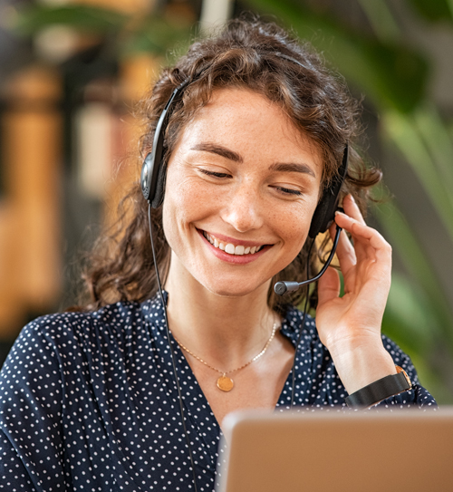 Woman using a headset to provide support